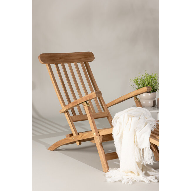 Gartenliege Kenya – Ergonomische Teakholz-Sonnenliege, Breite 60 cm, Länge 150 cm, Sitzhöhe 36 cm, Sitztiefe 65 cm, wetterfest