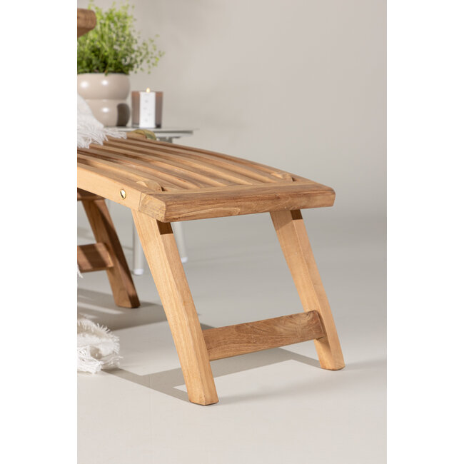 Gartenliege Kenya – Ergonomische Teakholz-Sonnenliege, Breite 60 cm, Länge 150 cm, Sitzhöhe 36 cm, Sitztiefe 65 cm, wetterfest
