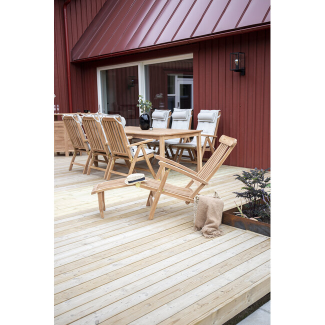 Gartenliege Kenya – Ergonomische Teakholz-Sonnenliege, Breite 60 cm, Länge 150 cm, Sitzhöhe 36 cm, Sitztiefe 65 cm, wetterfest