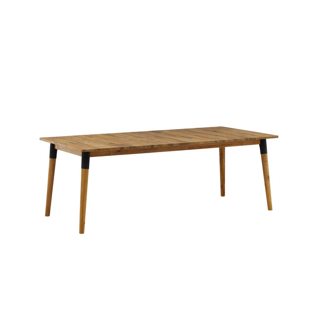 Gartentisch Julian – Großer Outdoor-Esstisch aus Akazienholz und Stahl, Breite 100 cm, Länge 210 cm, Höhe 75 cm, für 6–8 Personen