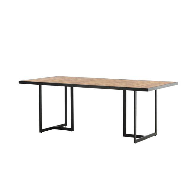 Gartentisch Khung – Großer Outdoor-Esstisch aus Akazienholz und Stahl, Breite 100 cm, Länge 200 cm, Höhe 75 cm, für 6–8 Personen