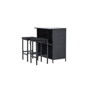 Venture Home Barset Knock Schwarz – 3-teiliges Polyrattan-Barset mit Glastisch und 2 Barstühlen