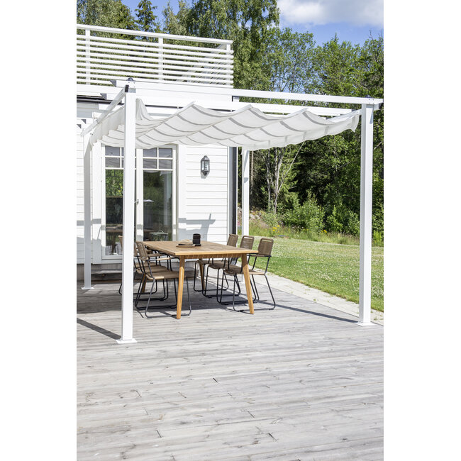 Sonnenschirm Lazio Weiß – XXL-Rechteckschirm aus Aluminium und Polyester, 395 × 345 cm, Höhe 250 cm, UV-Schutz