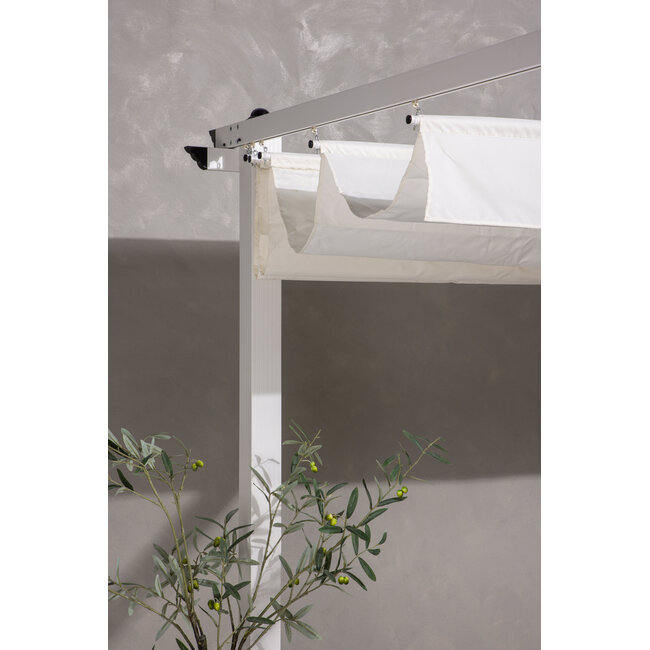 Sonnenschirm Lazio Weiß – Quadratischer Sonnenschirm aus Aluminium und Polyester, 295 × 295 cm, Höhe 250 cm, UV-Schutz