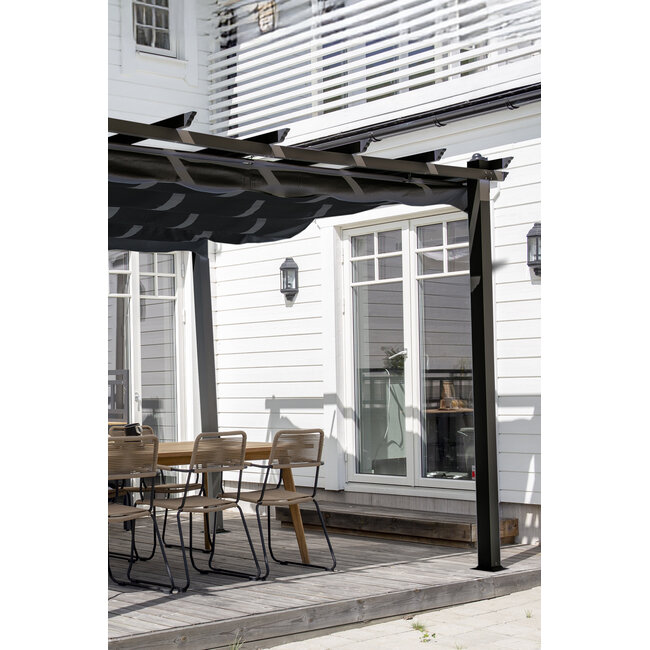 Sonnenschirm Lazio Schwarz – Rechteckiger XXL-Sonnenschirm aus Aluminium und Polyester, 395 × 295 cm, Höhe 245 cm, UV-Schutz