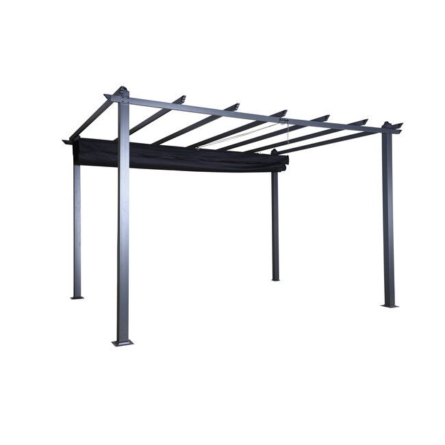 Sonnenschirm Lazio Schwarz – Rechteckiger XXL-Sonnenschirm aus Aluminium und Polyester, 395 × 295 cm, Höhe 245 cm, UV-Schutz