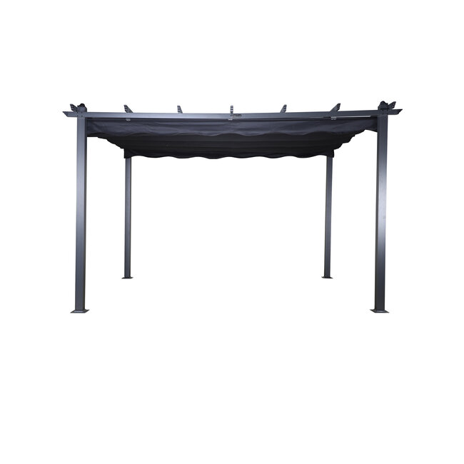 Sonnenschirm Lazio Schwarz – Rechteckiger XXL-Sonnenschirm aus Aluminium und Polyester, 395 × 295 cm, Höhe 245 cm, UV-Schutz