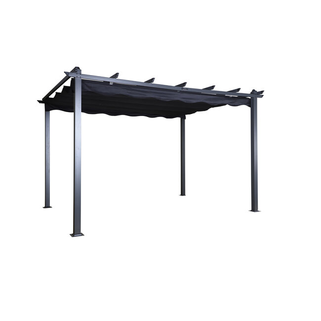 Sonnenschirm Lazio Schwarz – Rechteckiger XXL-Sonnenschirm aus Aluminium und Polyester, 395 × 295 cm, Höhe 245 cm, UV-Schutz