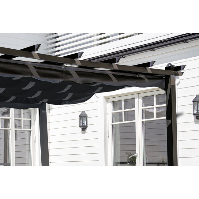 Sonnenschirm Lazio Schwarz – Rechteckiger XXL-Sonnenschirm aus Aluminium und Polyester, 395 × 295 cm, Höhe 245 cm, UV-Schutz