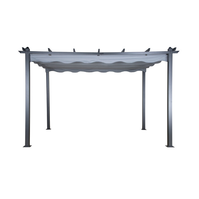 Sonnenschirm Lazio Grau – Rechteckiger XXL-Sonnenschirm aus Aluminium und Polyester, 395 × 295 cm, Höhe 245 cm, UV-Schutz