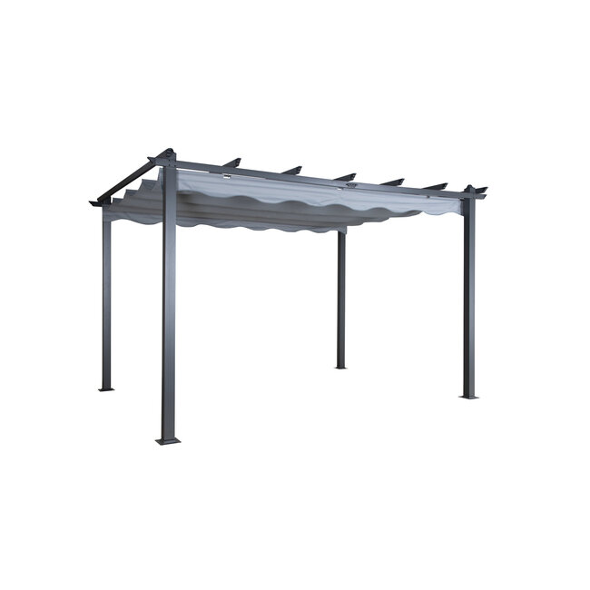 Sonnenschirm Lazio Grau – Rechteckiger XXL-Sonnenschirm aus Aluminium und Polyester, 395 × 295 cm, Höhe 245 cm, UV-Schutz