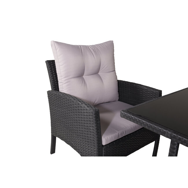 Lounge-Set Knock Schwarz – Outdoor-Lounge aus Polyrattan, Polyester und Stahl, Breite 158 cm, Tiefe 69 cm, Höhe 75 cm