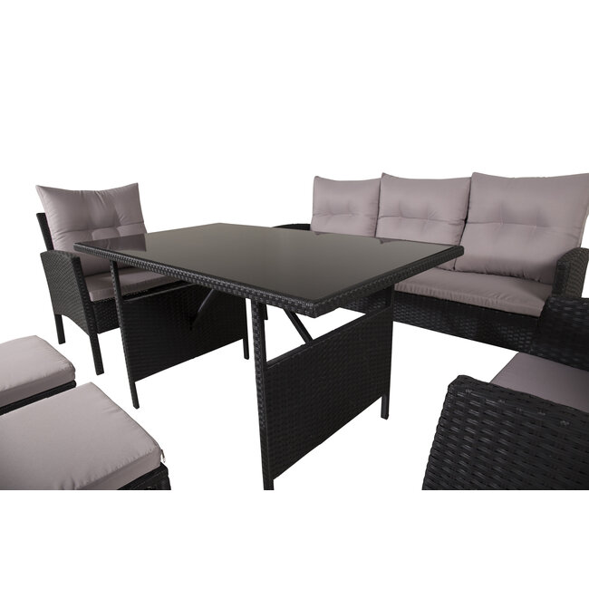 Lounge-Set Knock Schwarz – Outdoor-Lounge aus Polyrattan, Polyester und Stahl, Breite 158 cm, Tiefe 69 cm, Höhe 75 cm