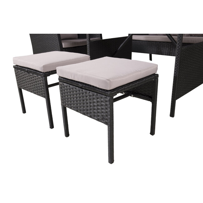 Lounge-Set Knock Schwarz – Outdoor-Lounge aus Polyrattan, Polyester und Stahl, Breite 158 cm, Tiefe 69 cm, Höhe 75 cm
