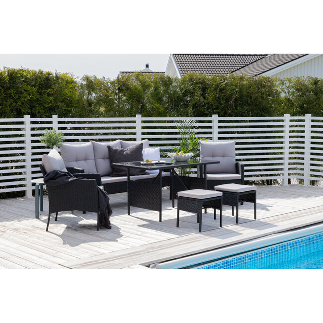 Lounge-Set Knock Schwarz – Outdoor-Lounge aus Polyrattan, Polyester und Stahl, Breite 158 cm, Tiefe 69 cm, Höhe 75 cm