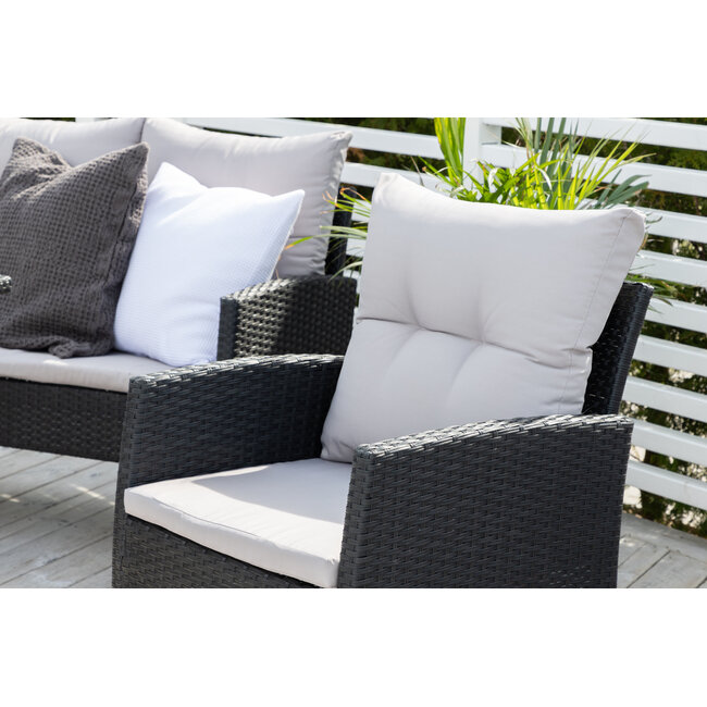 Lounge-Set Knock Schwarz – Outdoor-Lounge aus Polyrattan, Polyester und Stahl, Breite 158 cm, Tiefe 69 cm, Höhe 75 cm