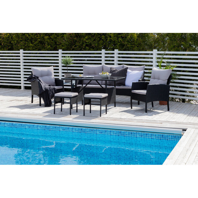 Lounge-Set Knock Schwarz – Outdoor-Lounge aus Polyrattan, Polyester und Stahl, Breite 158 cm, Tiefe 69 cm, Höhe 75 cm