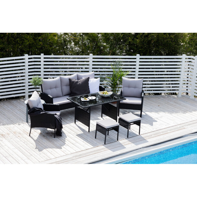 Lounge-Set Knock Schwarz – Outdoor-Lounge aus Polyrattan, Polyester und Stahl, Breite 158 cm, Tiefe 69 cm, Höhe 75 cm