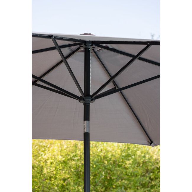 Sonnenschirm Leeds Grau – Runder Marktschirm aus Polyester, Ø 300 cm, Höhe 243 cm, wetterfest und UV-beständig