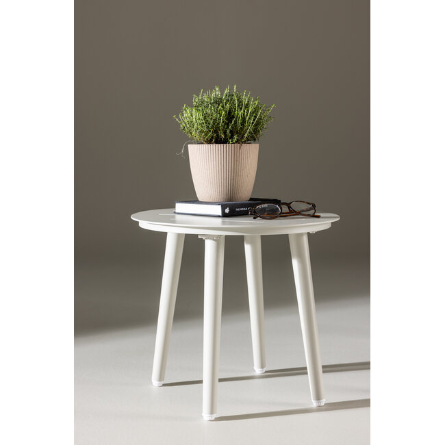 Gartenbeistelltisch Lina Beige – Runder Sofatisch ø40×H35 cm Aluminium