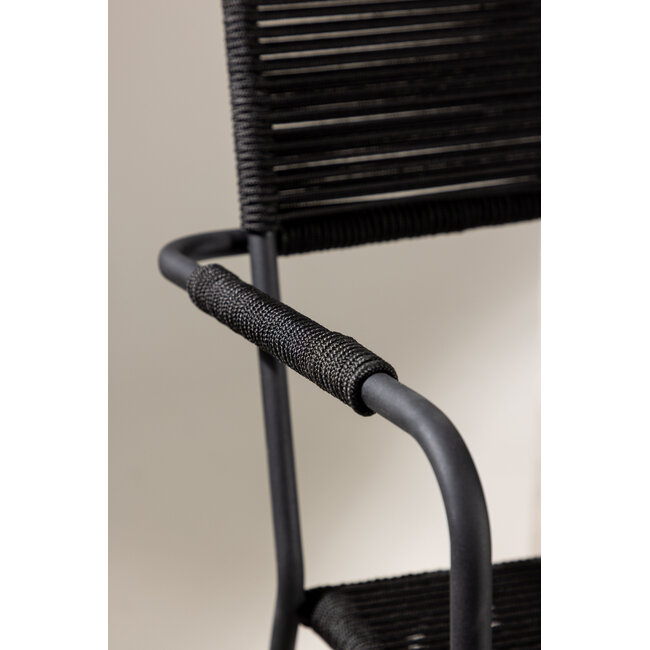 Gartenstuhl Lindos Schwarz – Stapelstuhl 59×57×86 cm Aluminium und Rope