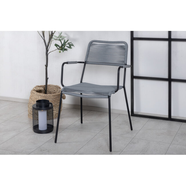 Gartenstuhl Lindos Grau – Stapelstuhl 59×57×86 cm Aluminium und Rope