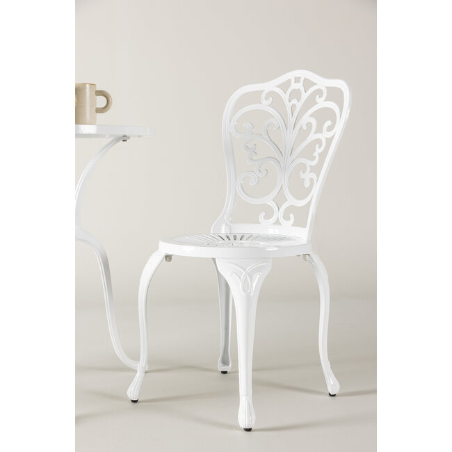 Gartenmöbel-Set Nandin Weiß – Esstisch H73 cm (Aluminium, Weiß) + Stühle B42×T50×H88 cm, wetterfest für Terrasse und Garten