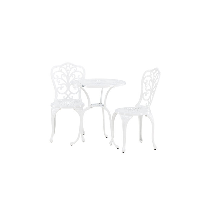 Gartenmöbel-Set Nandin Weiß – Esstisch H73 cm (Aluminium, Weiß) + Stühle B42×T50×H88 cm, wetterfest für Terrasse und Garten