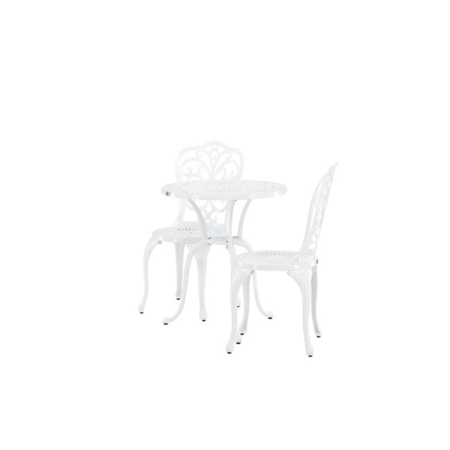 Gartenmöbel-Set Nandin Weiß – Esstisch H73 cm (Aluminium, Weiß) + Stühle B42×T50×H88 cm, wetterfest für Terrasse und Garten