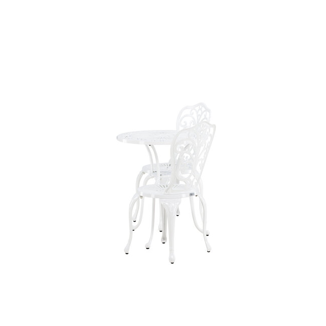 Gartenmöbel-Set Nandin Weiß – Esstisch H73 cm (Aluminium, Weiß) + Stühle B42×T50×H88 cm, wetterfest für Terrasse und Garten