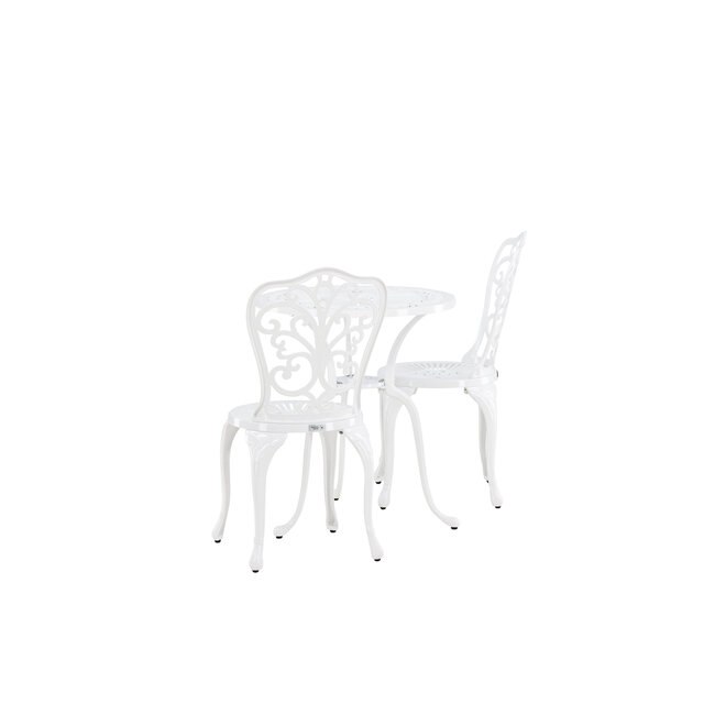 Gartenmöbel-Set Nandin Weiß – Esstisch H73 cm (Aluminium, Weiß) + Stühle B42×T50×H88 cm, wetterfest für Terrasse und Garten