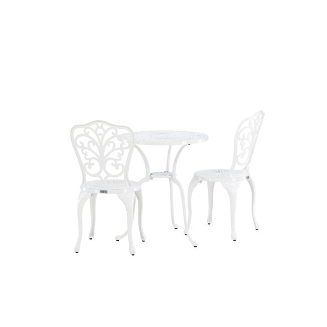 Gartenmöbel-Set Nandin Weiß – Esstisch H73 cm (Aluminium, Weiß) + Stühle B42×T50×H88 cm, wetterfest für Terrasse und Garten