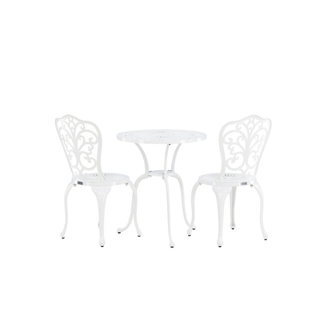 Gartenmöbel-Set Nandin Weiß – Esstisch H73 cm (Aluminium, Weiß) + Stühle B42×T50×H88 cm, wetterfest für Terrasse und Garten