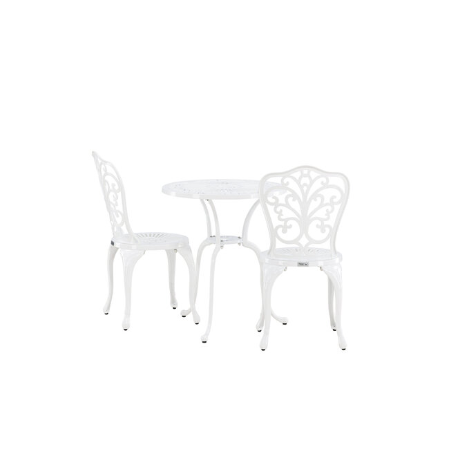 Gartenmöbel-Set Nandin Weiß – Esstisch H73 cm (Aluminium, Weiß) + Stühle B42×T50×H88 cm, wetterfest für Terrasse und Garten