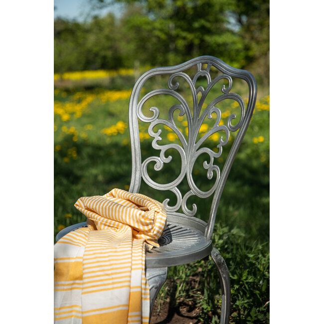 Gartenmöbel-Set Nandin Silber – Esstisch H73 cm (Aluminium, Silber) + Stühle B42×T50×H88 cm, wetterfest für Terrasse und Garten