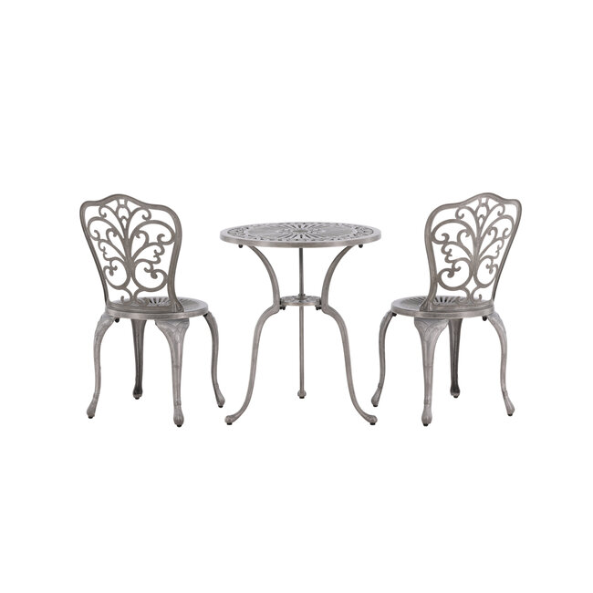 Gartenmöbel-Set Nandin Silber – Esstisch H73 cm (Aluminium, Silber) + Stühle B42×T50×H88 cm, wetterfest für Terrasse und Garten