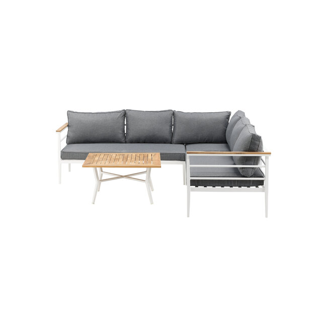 Lounge-Set Mexico Weiß – Ecksofa-Garnitur 233×233 cm Aluminium und Teak inkl. Auflagen