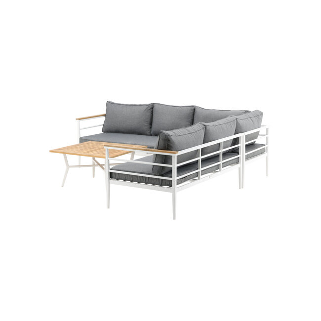 Lounge-Set Mexico Weiß – Ecksofa-Garnitur 233×233 cm Aluminium und Teak inkl. Auflagen