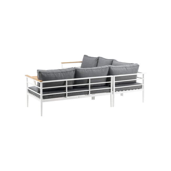 Lounge-Set Mexico Weiß – Ecksofa-Garnitur 233×233 cm Aluminium und Teak inkl. Auflagen