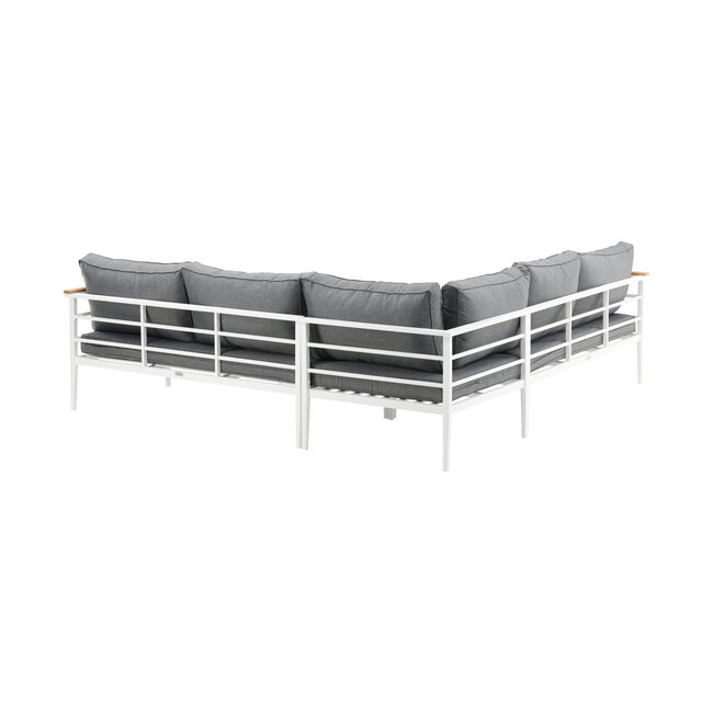 Lounge-Set Mexico Weiß – Ecksofa-Garnitur 233×233 cm Aluminium und Teak inkl. Auflagen