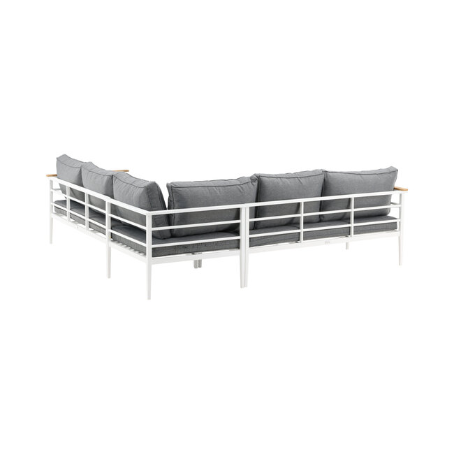 Lounge-Set Mexico Weiß – Ecksofa-Garnitur 233×233 cm Aluminium und Teak inkl. Auflagen