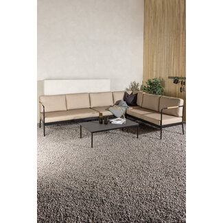 Venture Home Lounge-Set Pehnna Schwarz/Sand – Ecksofa 300×220 cm Stahl & Glas-Tisch inkl. Auflagen