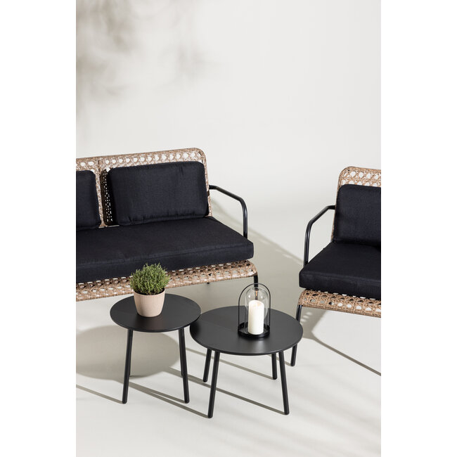 Lounge-Set Paola Schwarz – Sofa-Garnitur Stahl und Natur-Wicker mit schwarzen Auflagen
