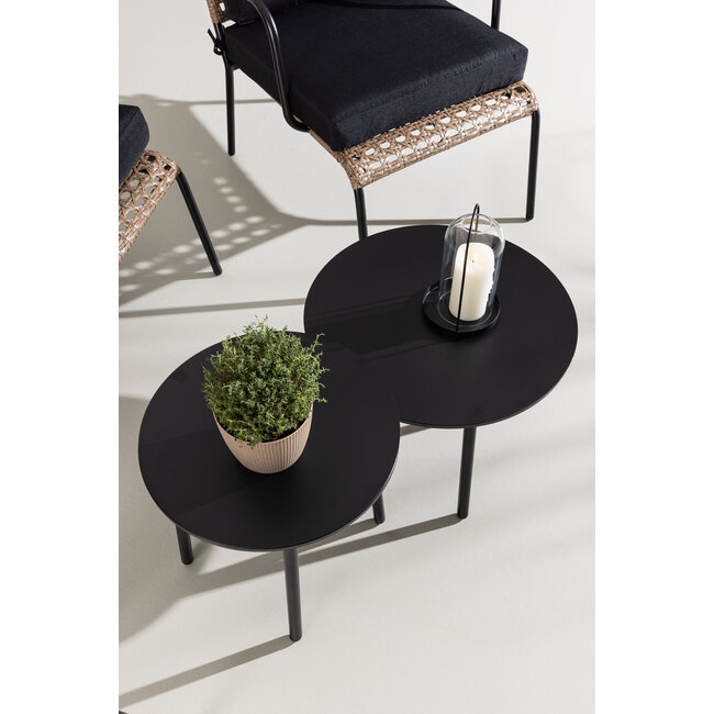 Lounge-Set Paola Schwarz – Sofa-Garnitur Stahl und Natur-Wicker mit schwarzen Auflagen