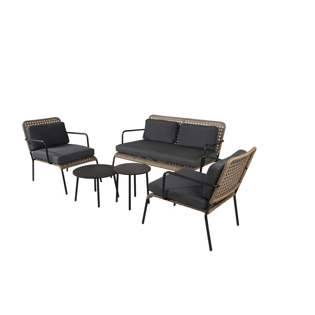 Lounge-Set Paola Schwarz – Sofa-Garnitur Stahl und Natur-Wicker mit schwarzen Auflagen