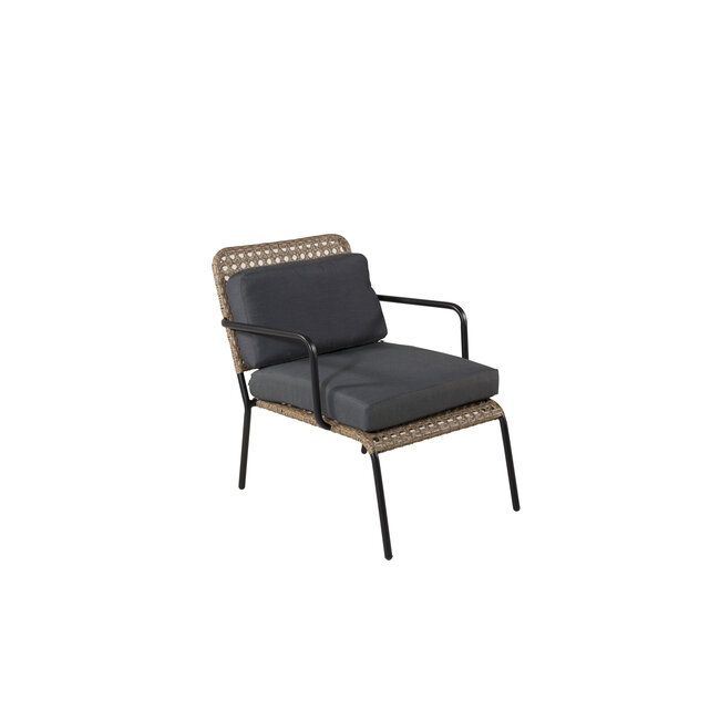 Lounge-Set Paola Schwarz – Sofa-Garnitur Stahl und Natur-Wicker mit schwarzen Auflagen