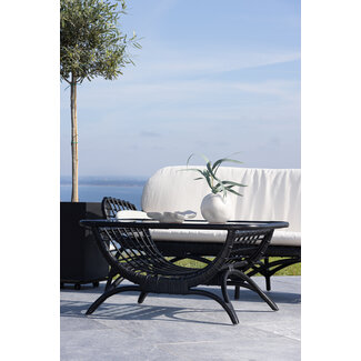 Venture Home Gartentisch Moana Schwarz – Beistelltisch 95×61 cm Rattan & Klarglas