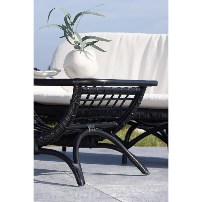 Gartentisch Moana Schwarz – Beistelltisch 95×61 cm Rattan und Klarglas