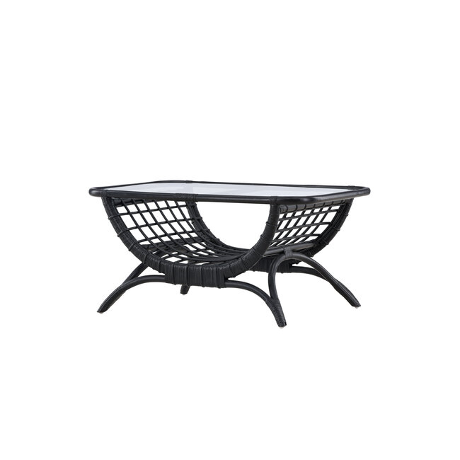 Gartentisch Moana Schwarz – Beistelltisch 95×61 cm Rattan und Klarglas