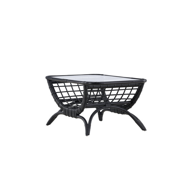 Gartentisch Moana Schwarz – Beistelltisch 95×61 cm Rattan und Klarglas